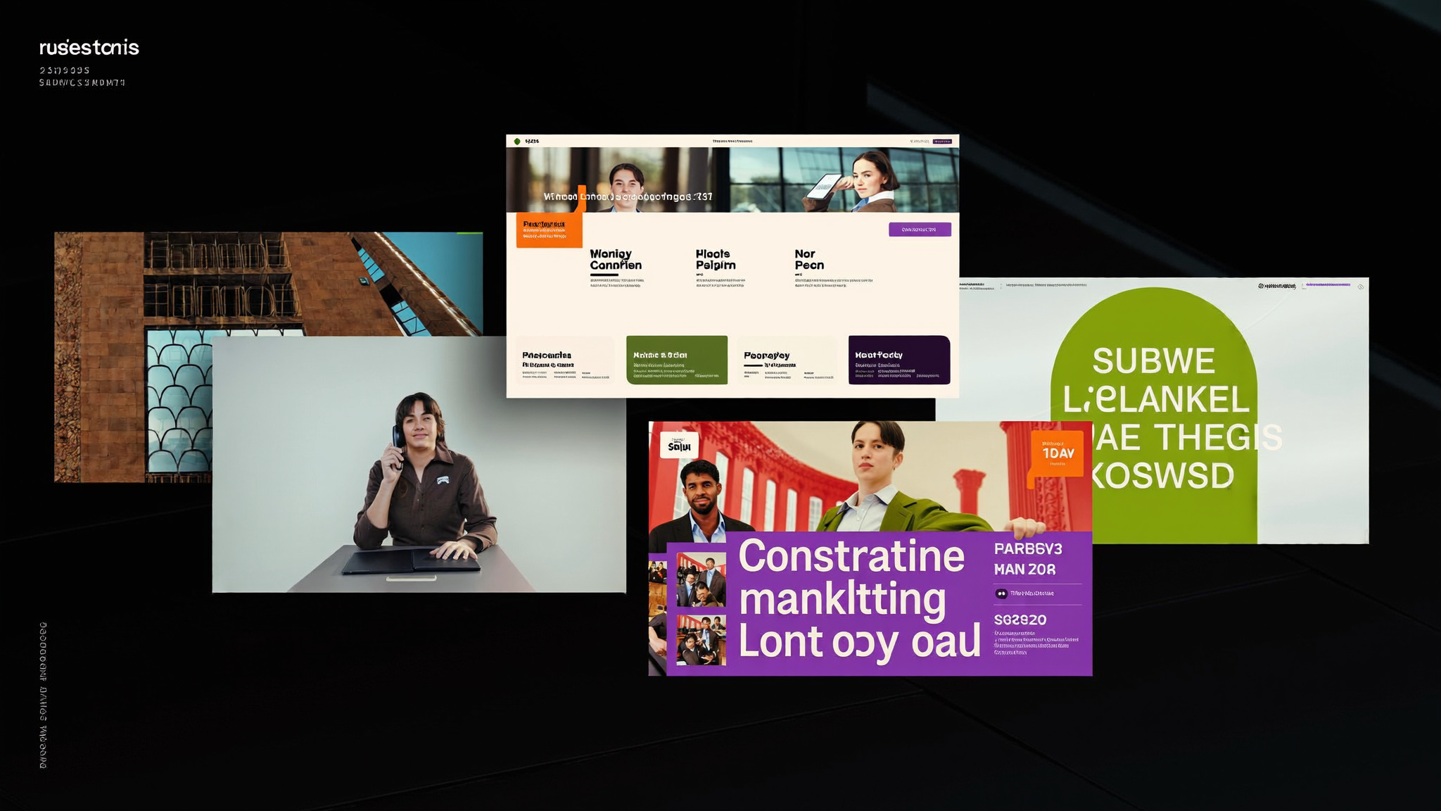 Legal marketing command center with website dashboards, lead cards and campaign visuals on modern screens